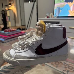 Nike White and Maroon High-Top Sneakers